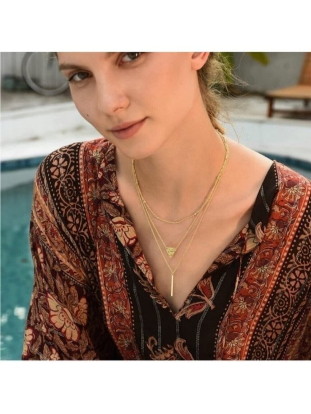 Gold 14k Gold Plated 3pc Triangle Bar Necklace